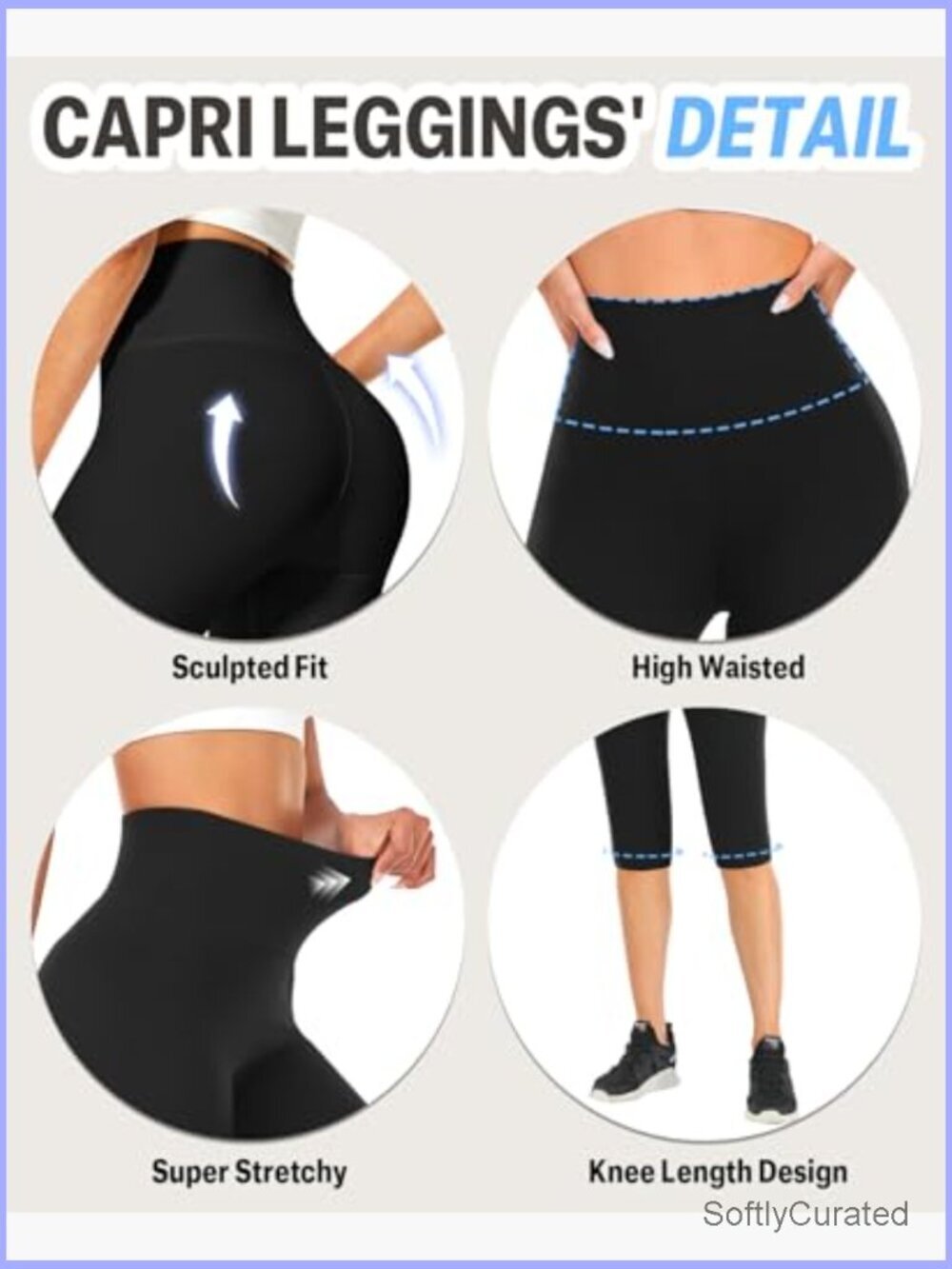3 Pack Capri Pants with Pockets High Waisted Knee Length Yoga Leggings Workout - Picture 4 of 7